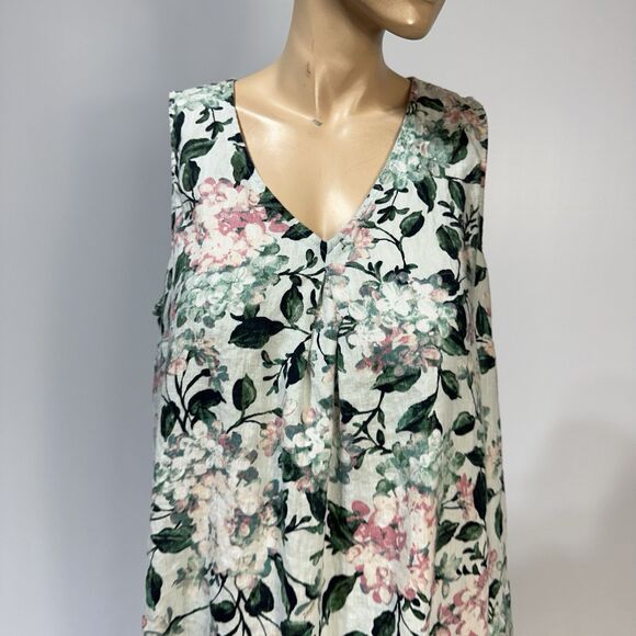 J. Jill Love Linen Dress Size L Large Pockets Knee Length Sleeveless Floral - Picture 2 of 10
